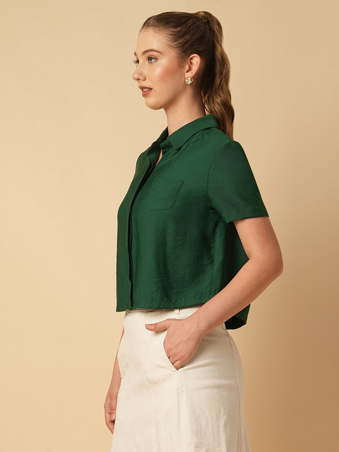 VISCOSE TWILL BOXY CROPPED SHIRT