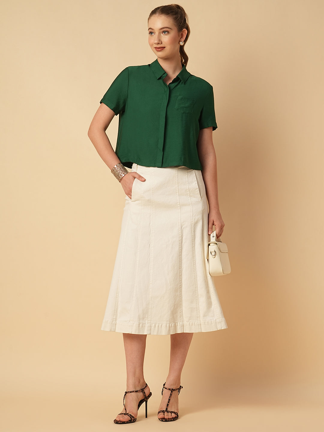 VISCOSE TWILL BOXY CROPPED SHIRT