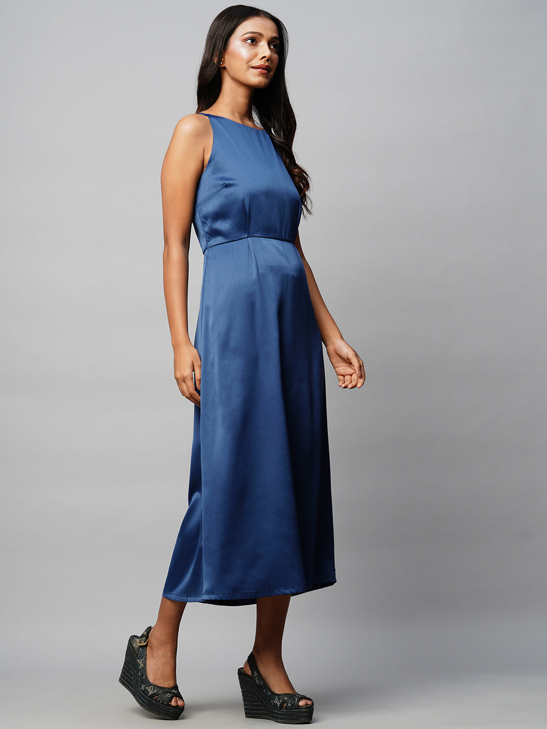 Satin Silk Incut Fit & Flare Dress