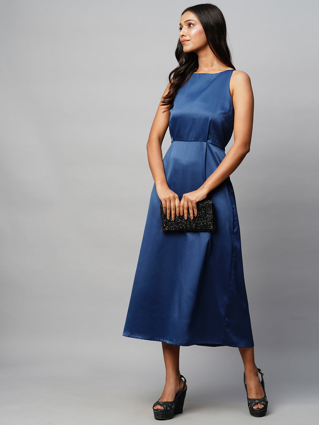 Satin Silk Incut Fit & Flare Dress