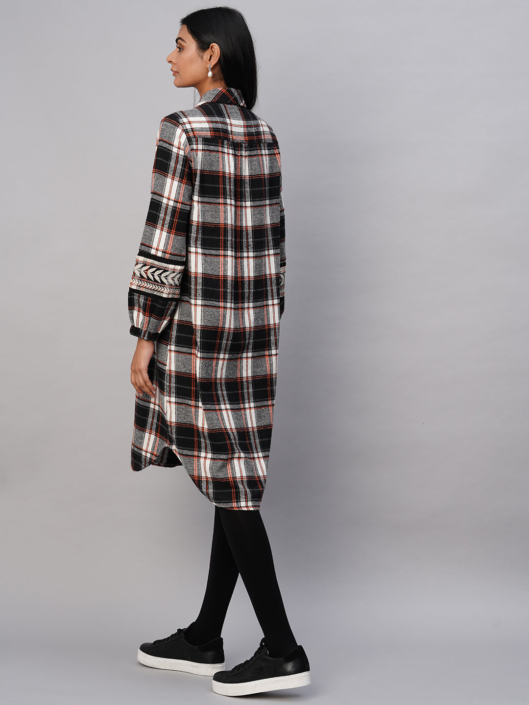 Brushed Flannel Embroidered Shirt Dress