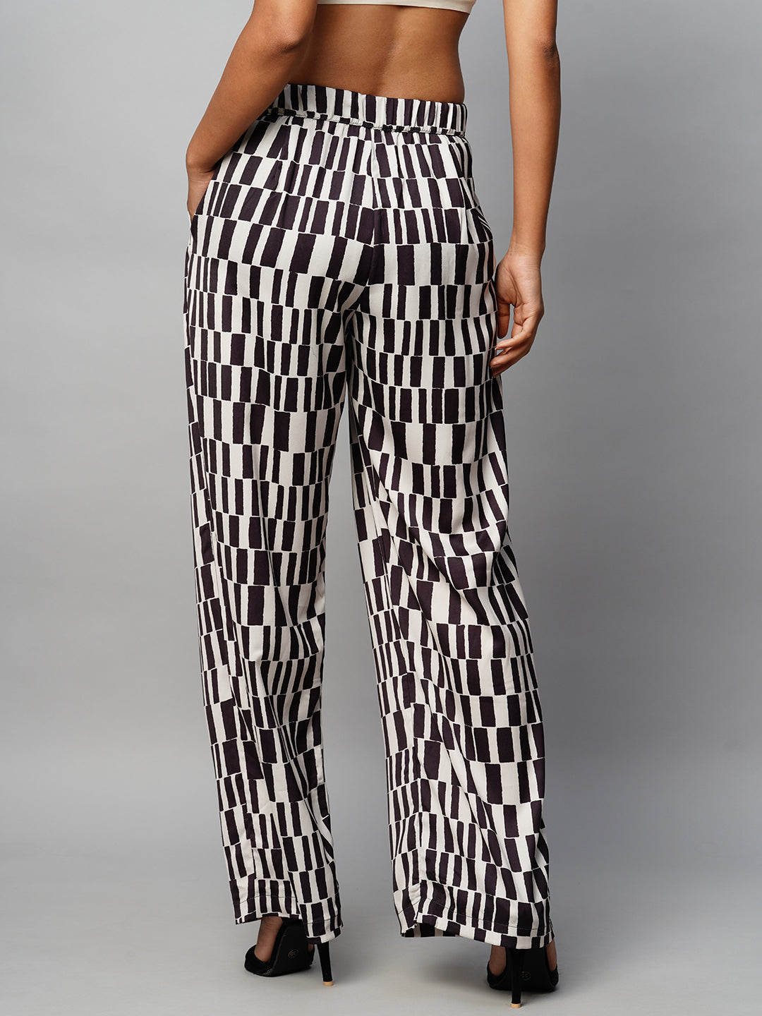 SATIN PRINTED PLEATED STRAIGHT LEG FLUID TROUSERS