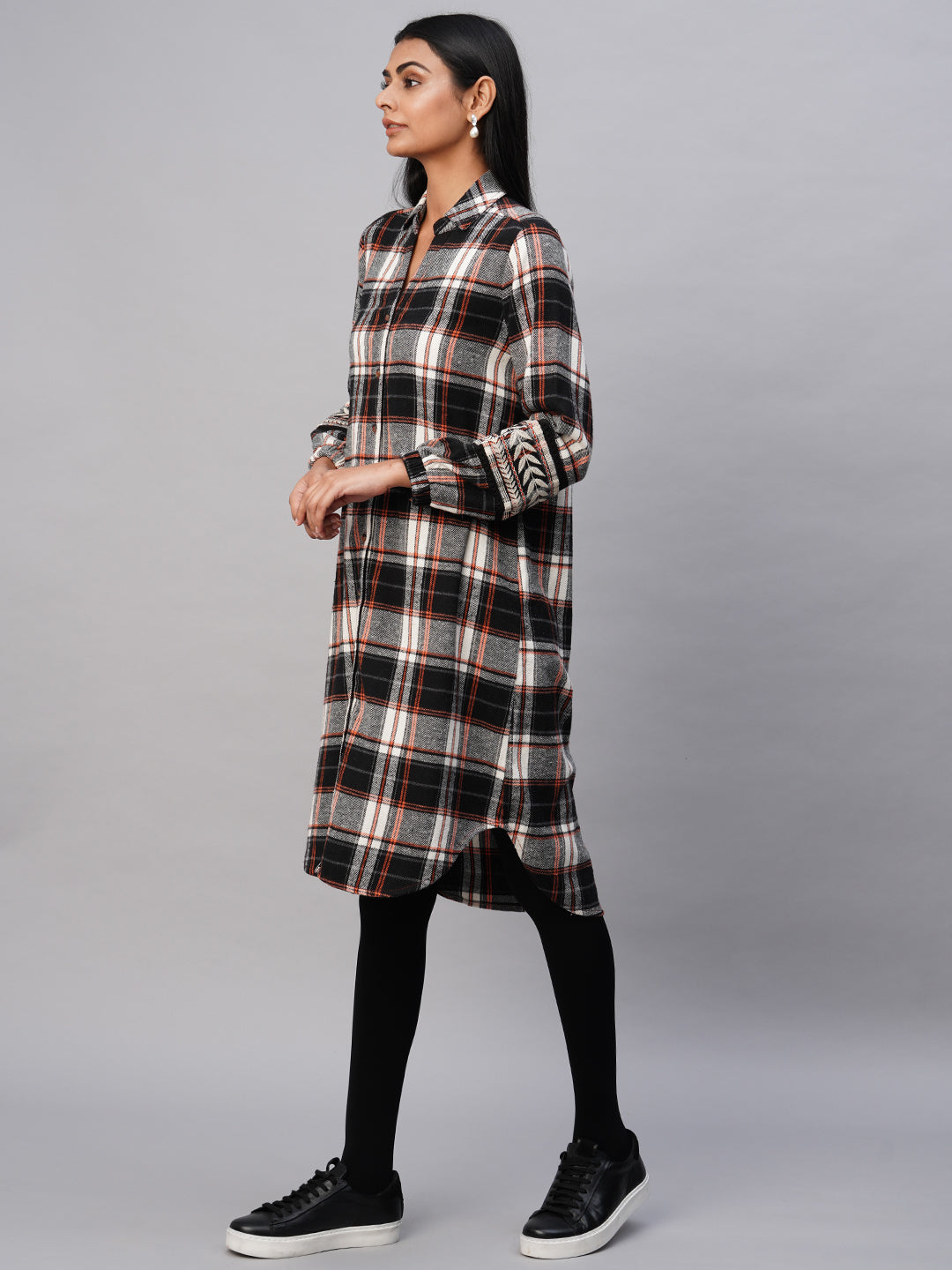 Brushed Flannel Embroidered Shirt Dress