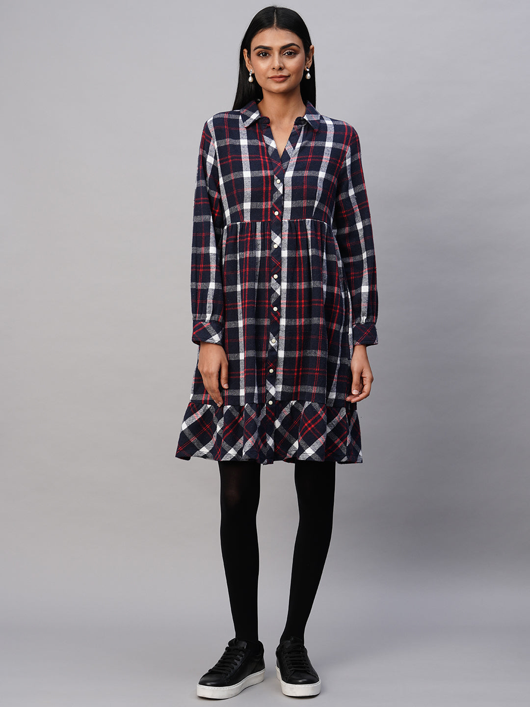 Brushed Flannel Waisted Shirt Dress