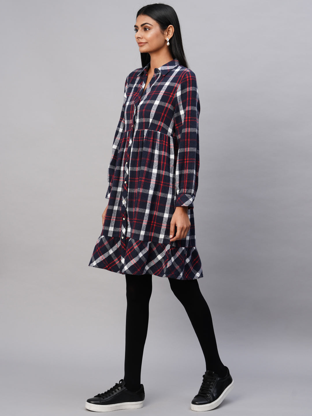 Brushed Flannel Waisted Shirt Dress