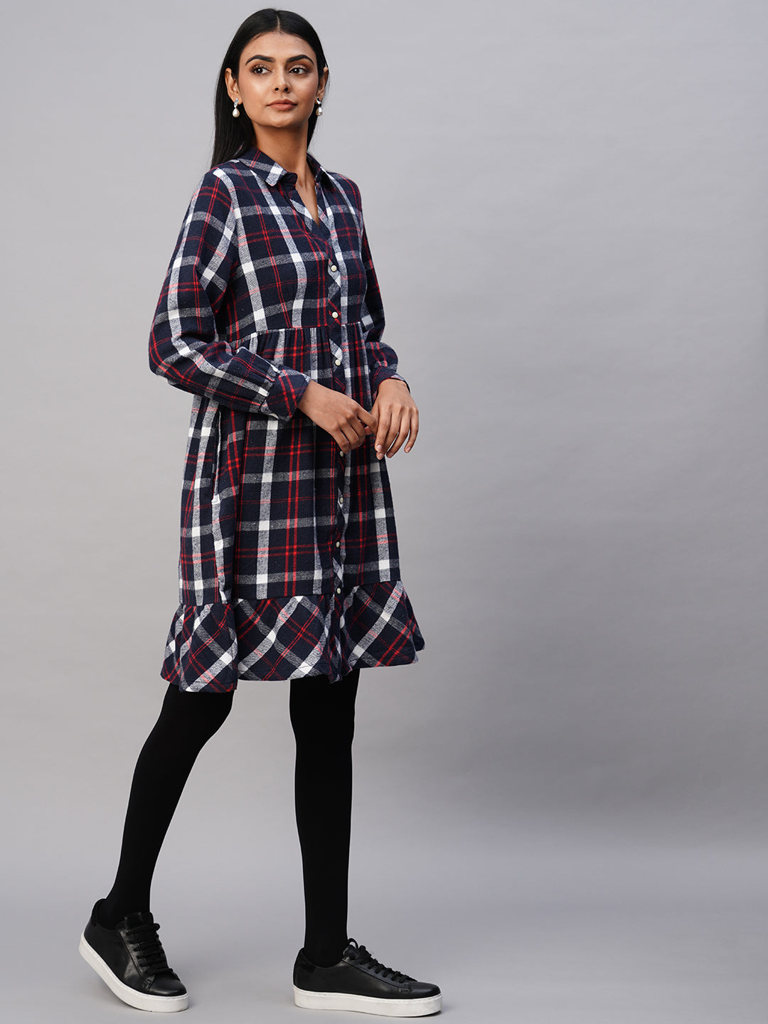 Brushed Flannel Waisted Shirt Dress