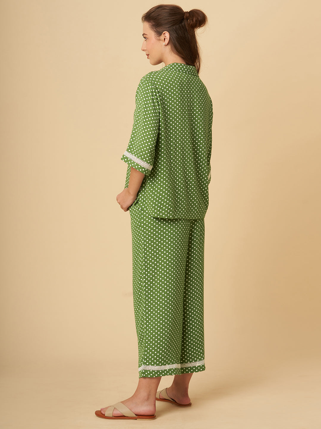 CRINKLE VISCOSE POLKA DOT LOUNGE SET W/ RIC RAC