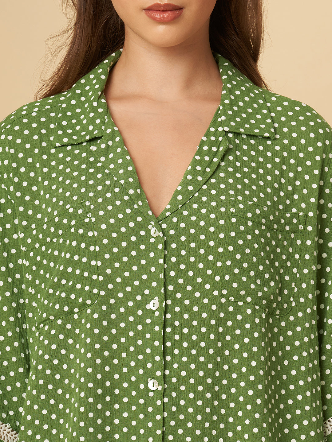 CRINKLE VISCOSE POLKA DOT LOUNGE SET W/ RIC RAC