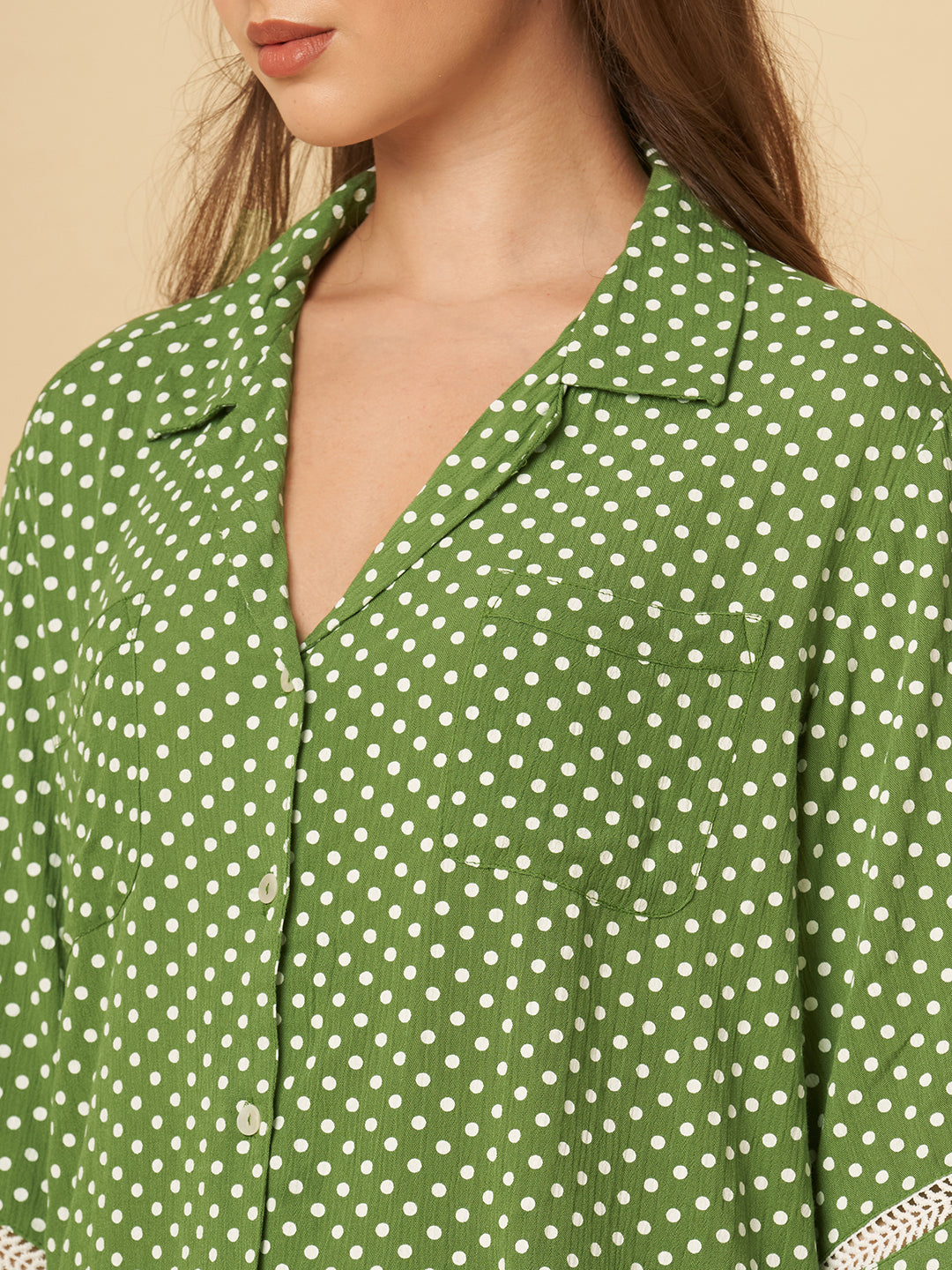 CRINKLE VISCOSE POLKA DOT LOUNGE SET W/ RIC RAC