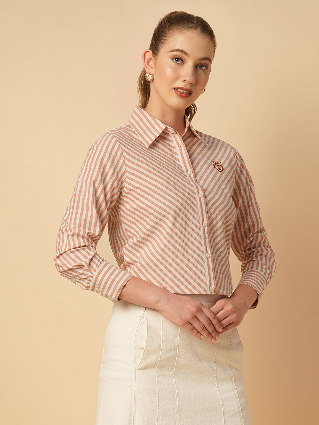 COTTON STRIPED BIAS CUT SHIRT