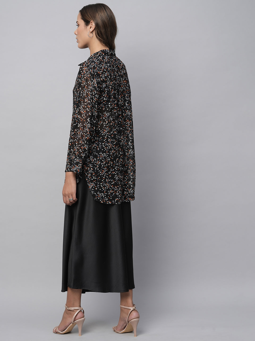 Printed Viscose Georgette Drop Shoulder Longline Romantic Shirt