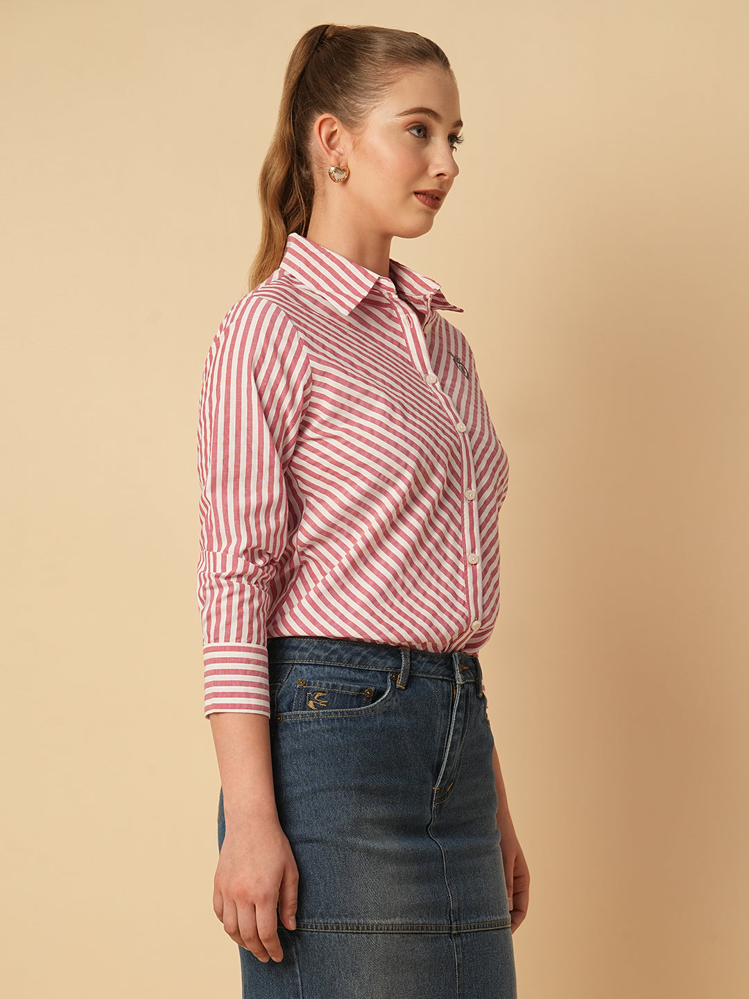 COTTON STRIPED BIAS CUT SHIRT