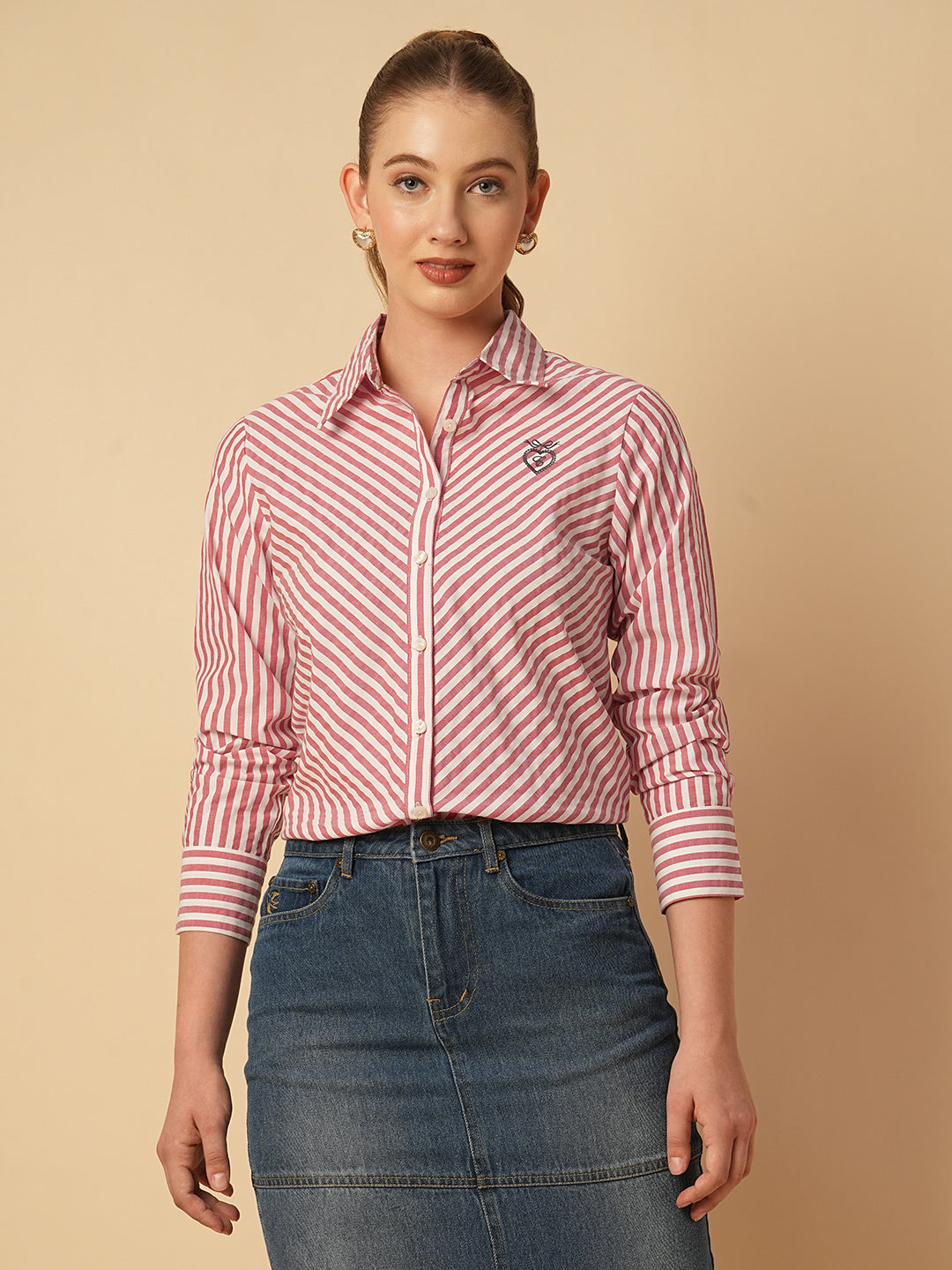 COTTON STRIPED BIAS CUT SHIRT
