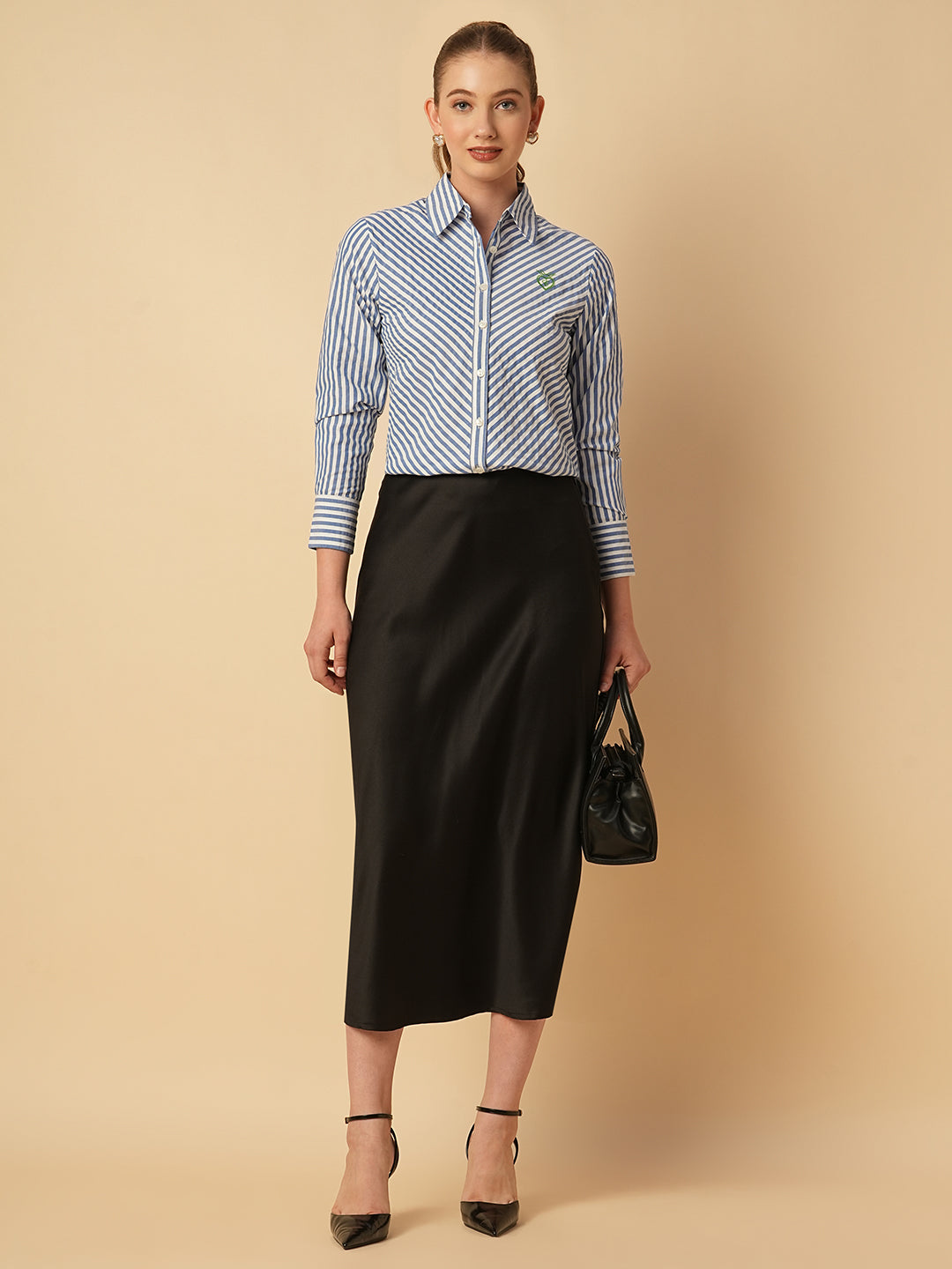 COTTON STRIPED BIAS CUT SHIRT