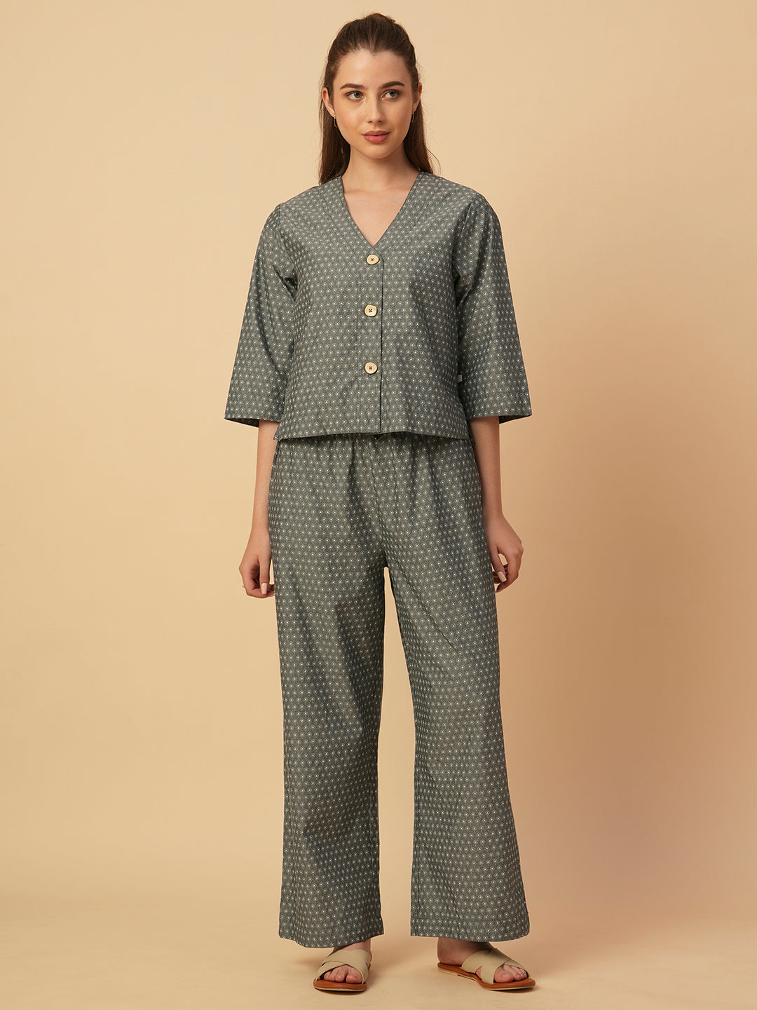 PRINTED CHAMBRAY LOUNGE SET