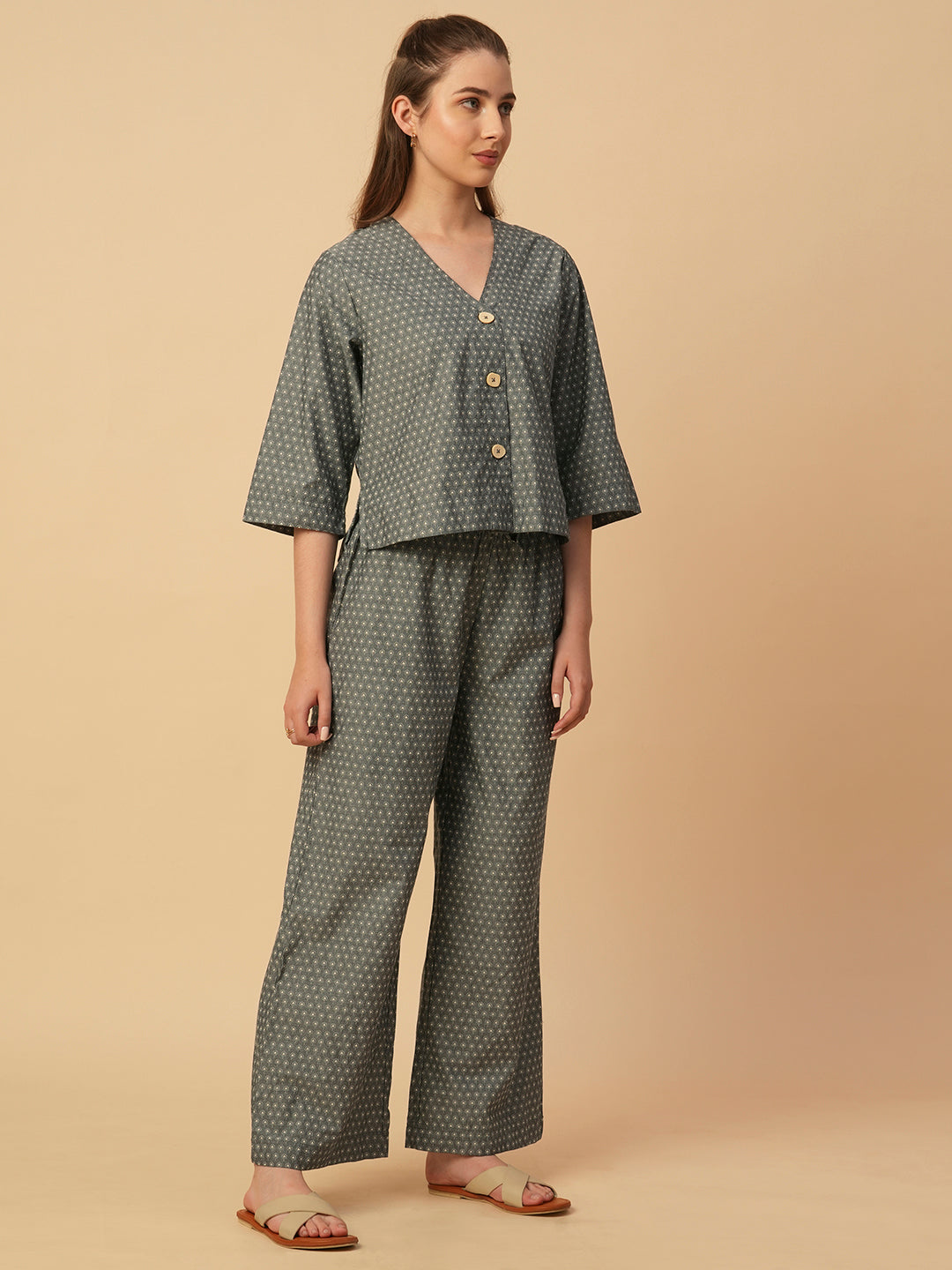 PRINTED CHAMBRAY LOUNGE SET