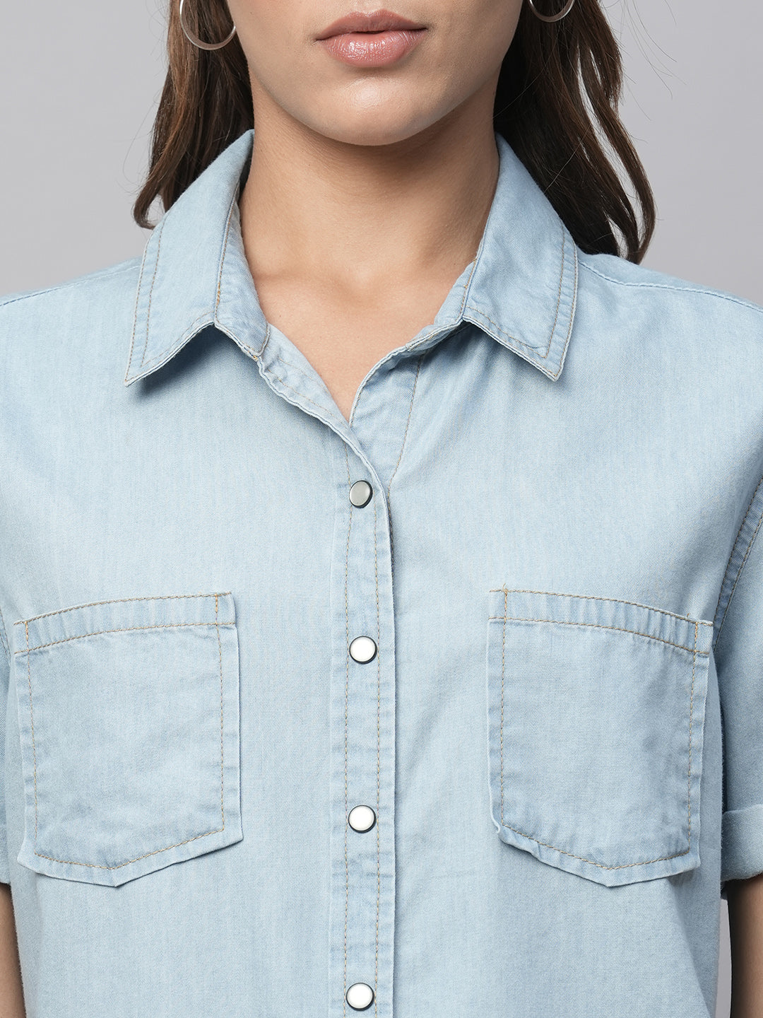 Ice Wash Light Weight Cotton Tencel Denim Shirt