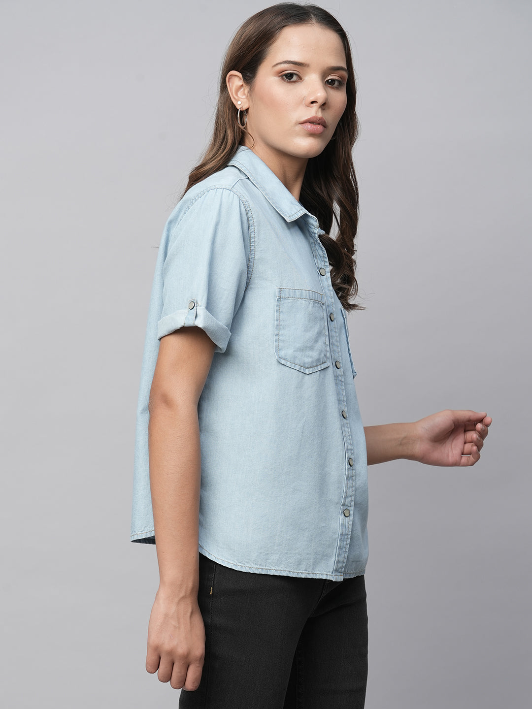 Ice Wash Light Weight Cotton Tencel Denim Shirt