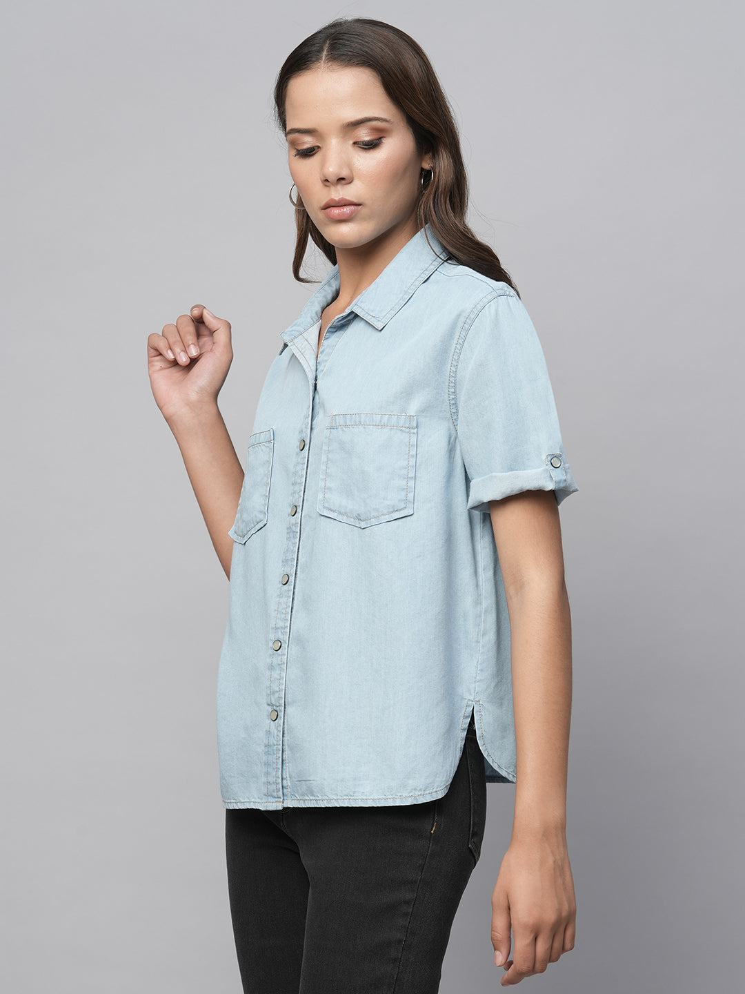 Ice Wash Light Weight Cotton Tencel Denim Shirt