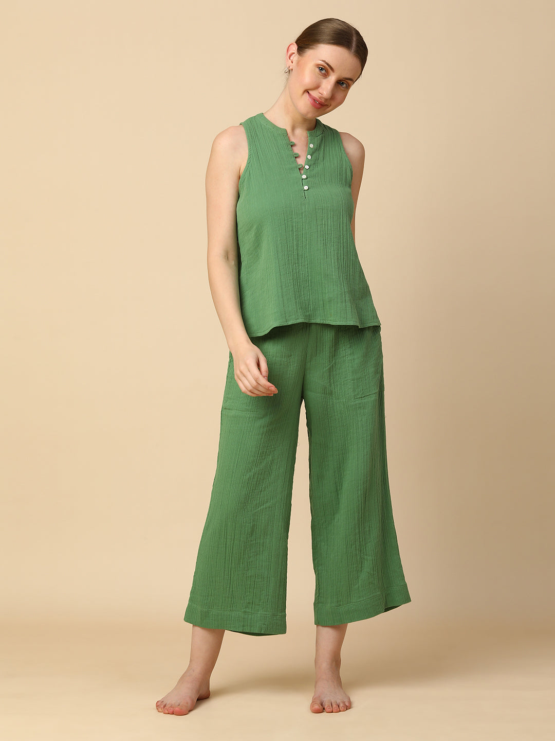 DOUBLE FABRIC CRINKLE COTTON LOUNGE SET