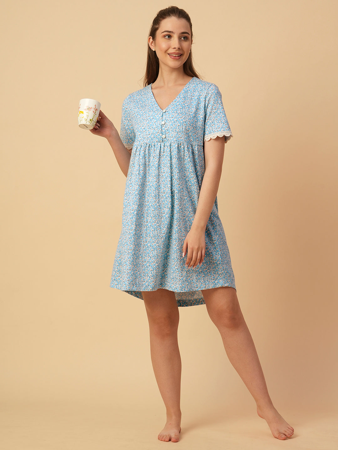 FLORAL PRINTED JERSEY BASQUE DRESS