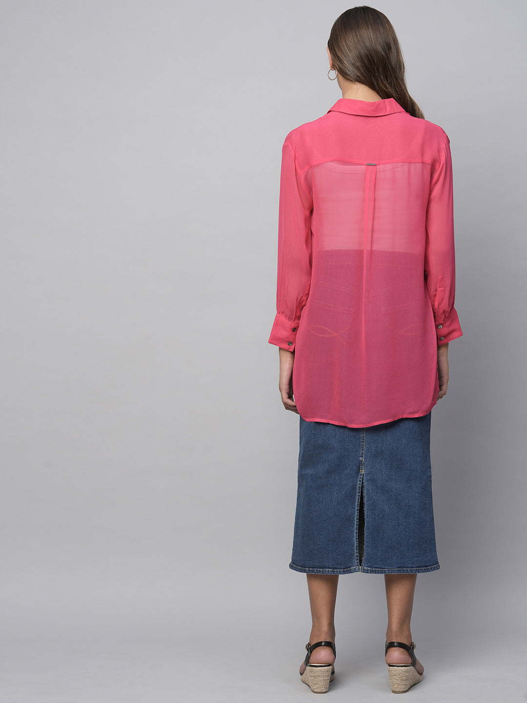 Viscose Georgette Longline Dress Up Shirt