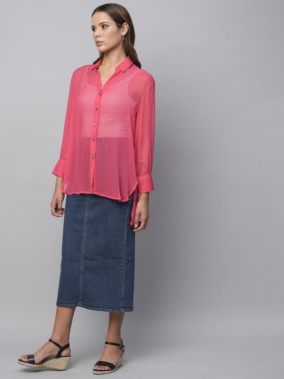 Viscose Georgette Longline Dress Up Shirt