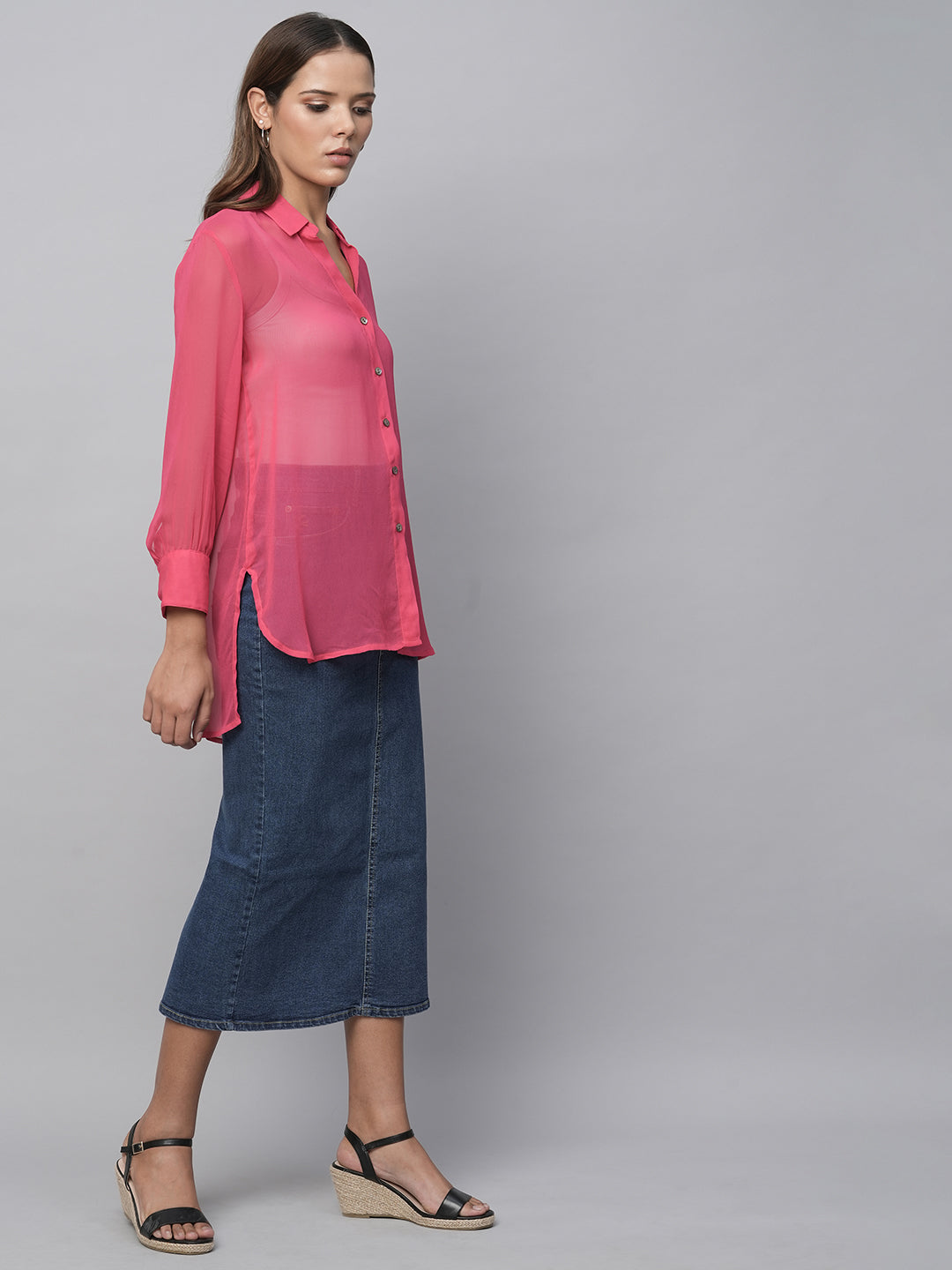 Viscose Georgette Longline Dress Up Shirt
