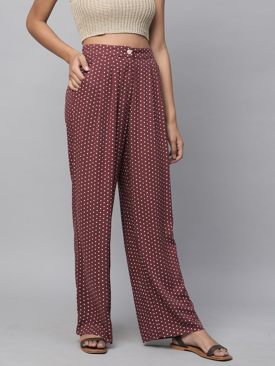 Printed Rayon Pleated Straight Leg Fluid Trouser's