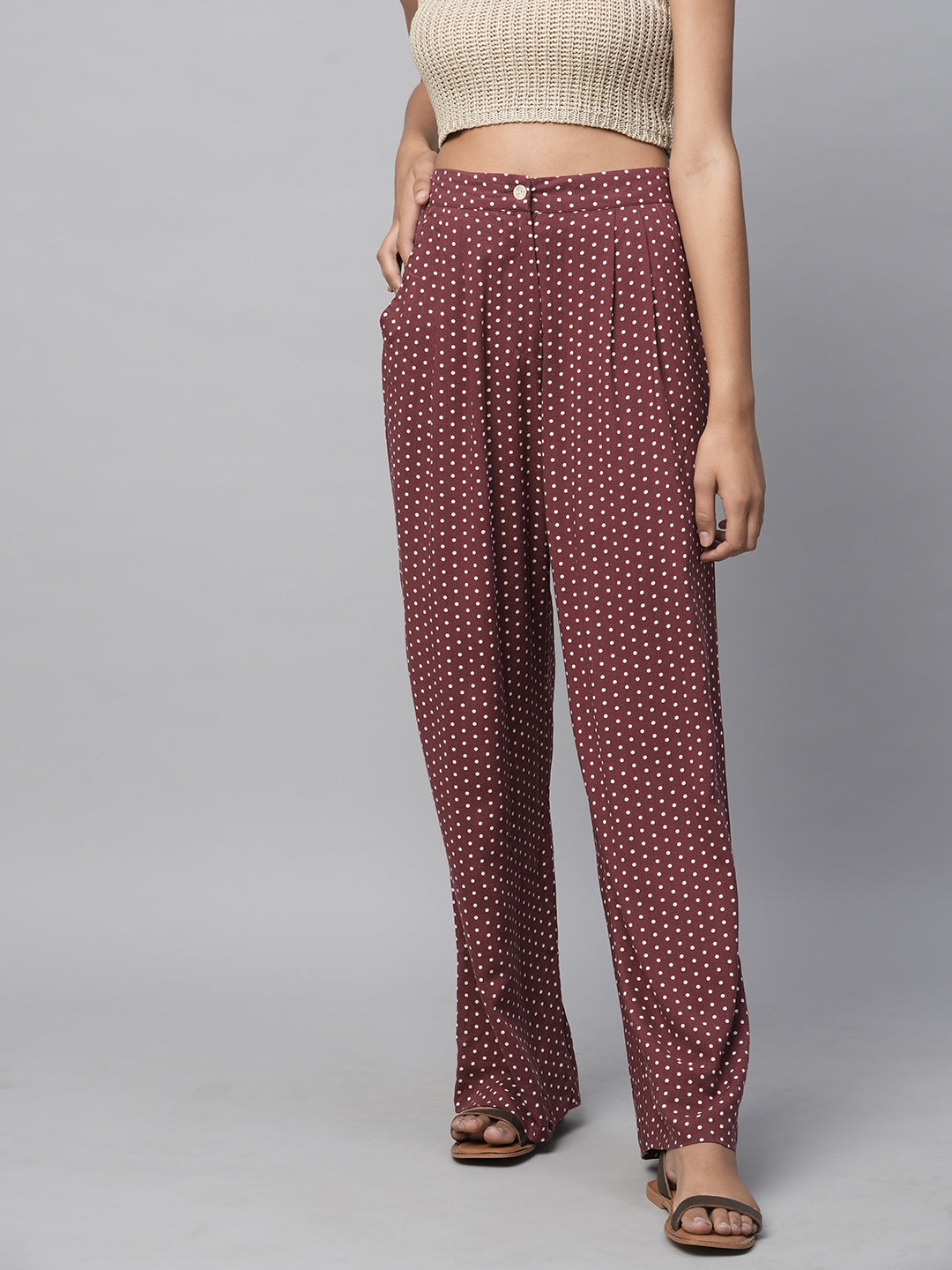 Printed Rayon Pleated Straight Leg Fluid Trouser's