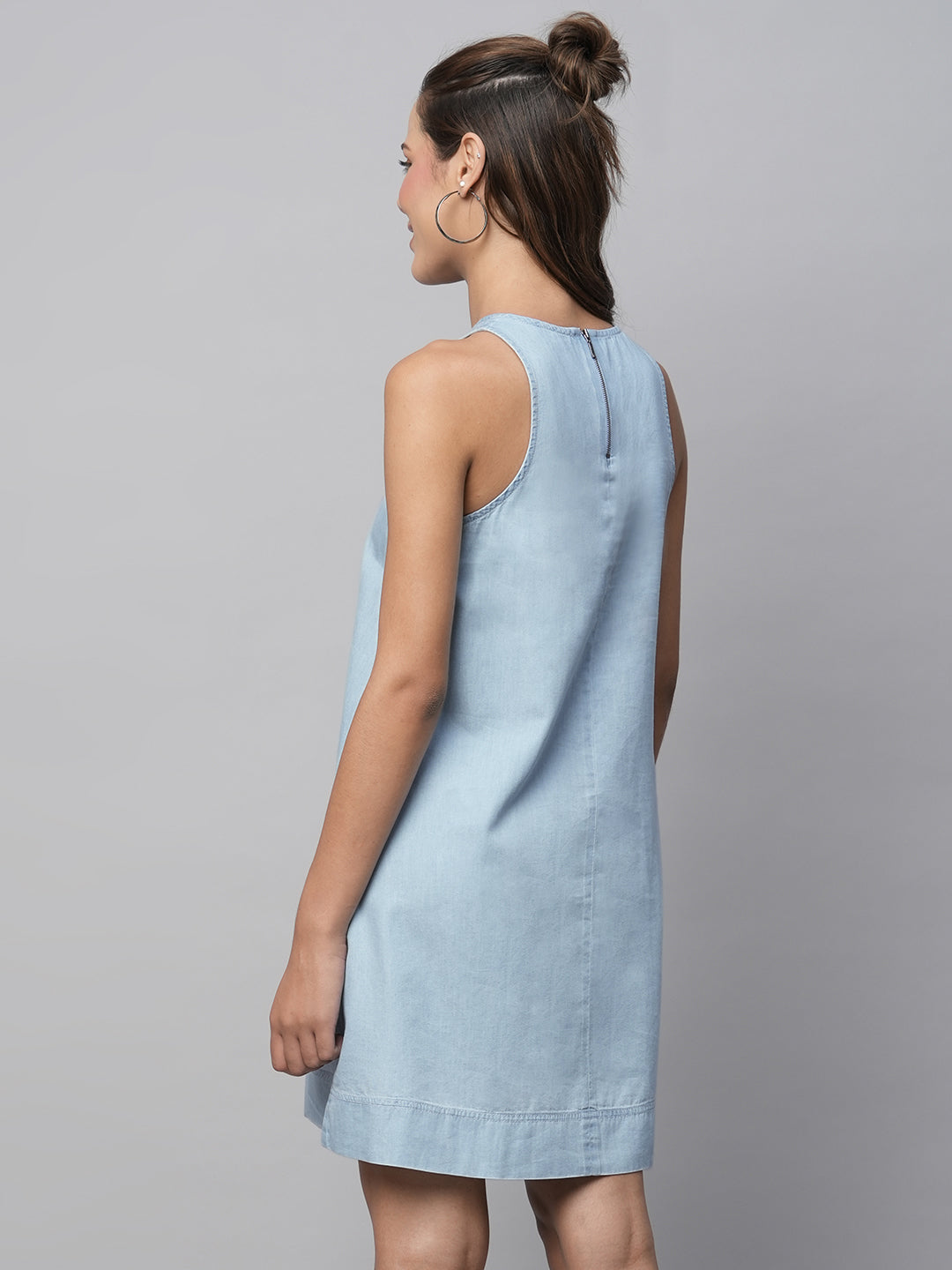 Incut Ice Wash Cotton Tencel Denim A-Line Dress