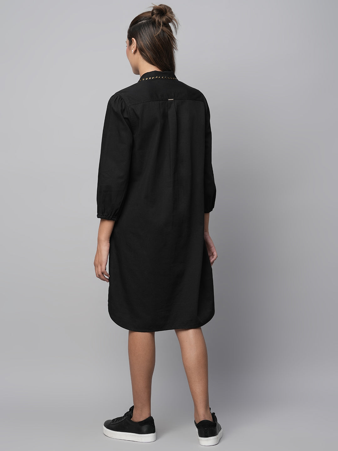 Studded Collar Denim Pop Over Shirt Dress