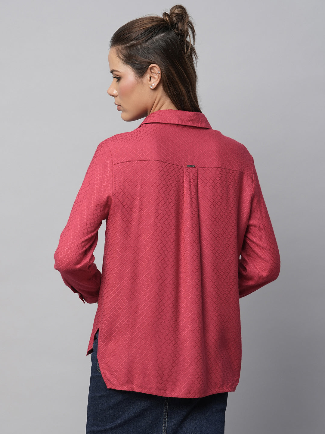 Viscose Dobby Concealed Placket Fluid Shirt