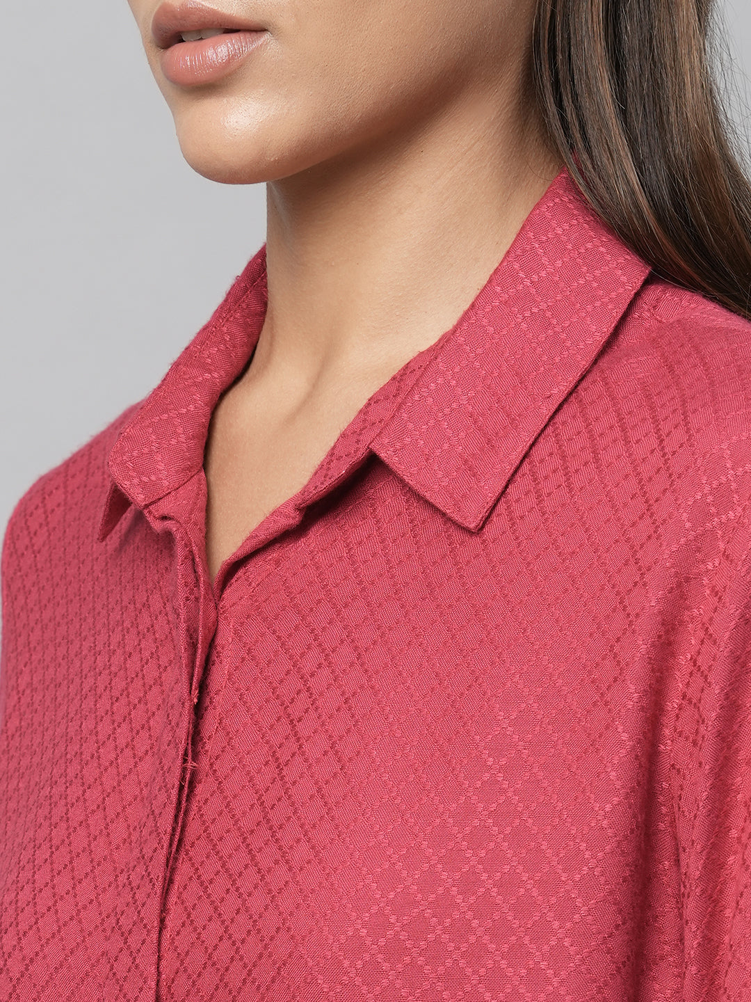 Viscose Dobby Concealed Placket Fluid Shirt