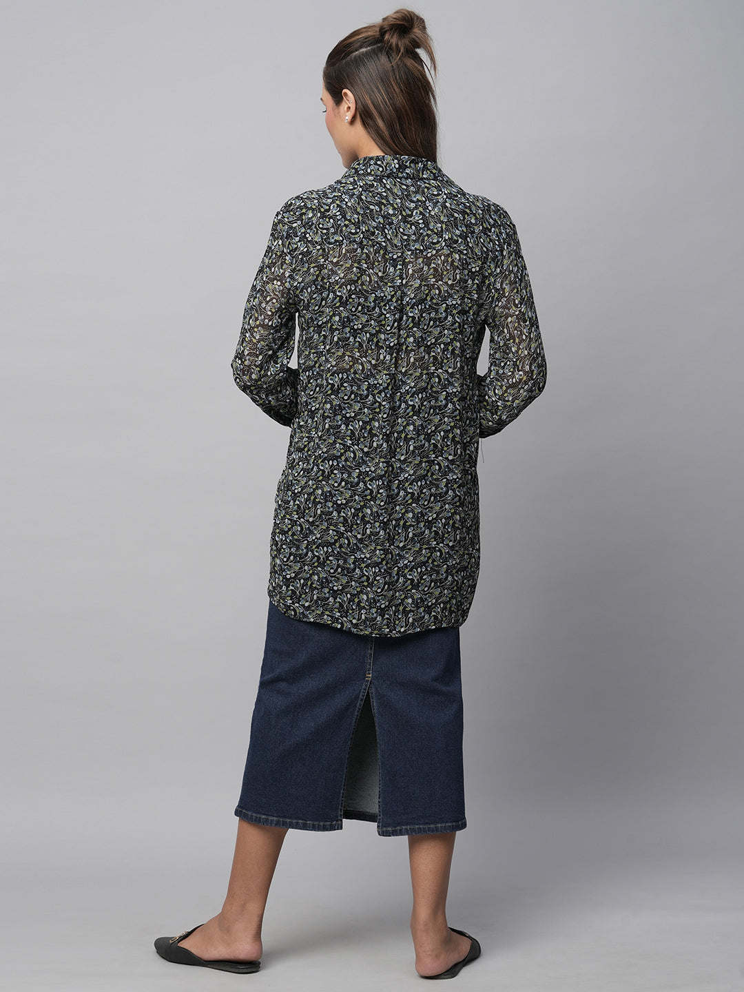 Printed Viscose Georgette Longline Dress Up Shirt
