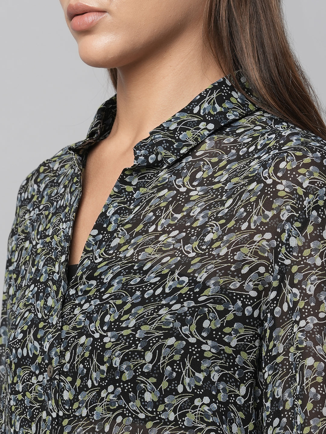 Printed Viscose Georgette Longline Dress Up Shirt