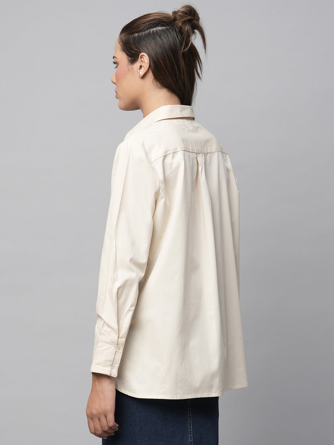Crisp Poplin Shirt With Hi Low Hemline