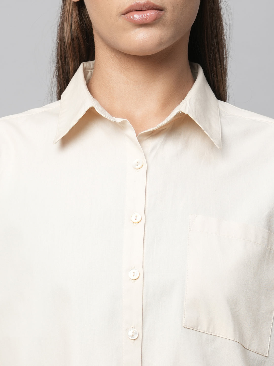 Crisp Poplin Shirt With Hi Low Hemline