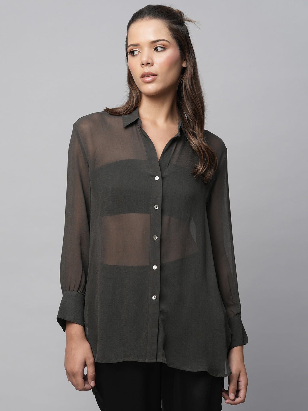 Viscose Georgette Longline Dress Up Shirt