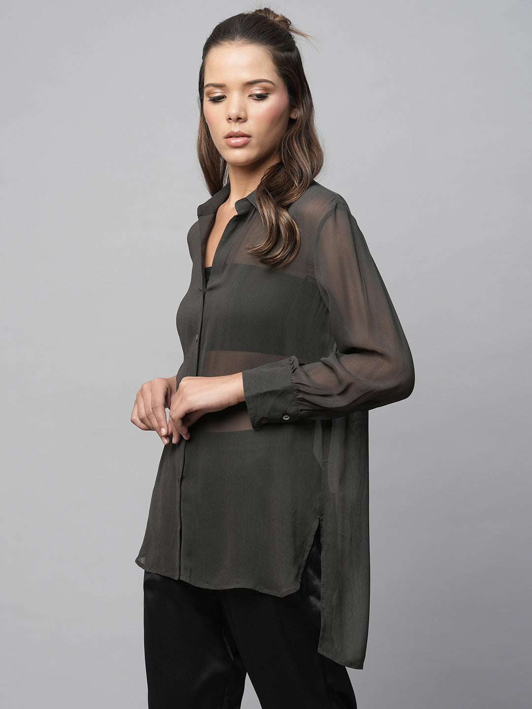 Viscose Georgette Longline Dress Up Shirt