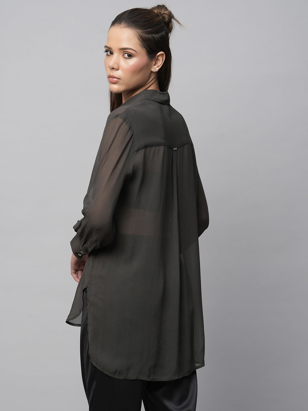 Viscose Georgette Longline Dress Up Shirt