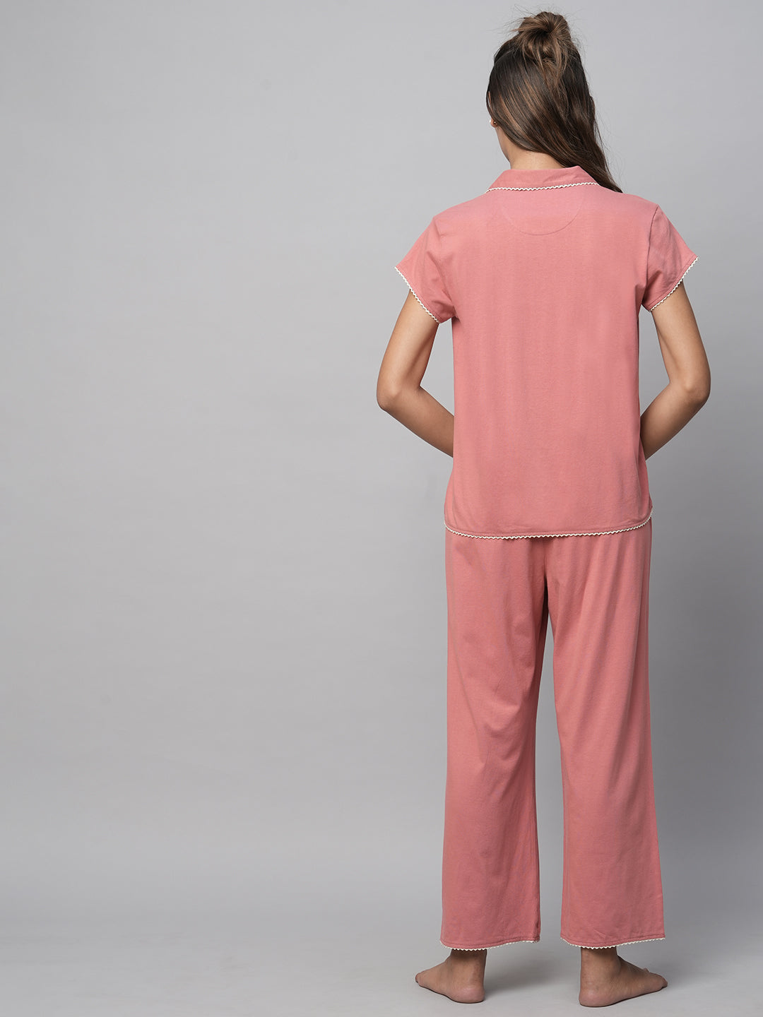 Cotton Viscose Jersey Ric Rac Trimmed Pj Shirt & Pj Set