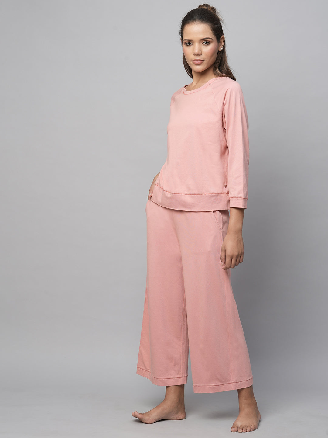 Cotton Viscose Jersey Raglan Tee And Wide Leg Pj Set