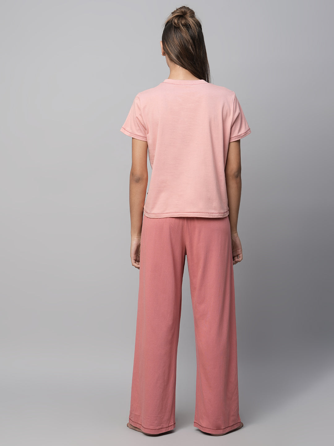 Cotton Viscose Cropped Tee And Wide Leg Nightsuit