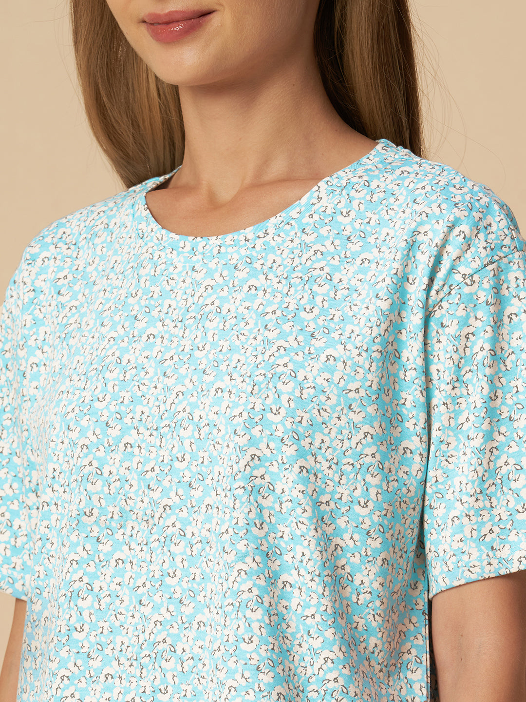 FLORAL JERSEY LACE TRIMMED NIGHTSUIT
