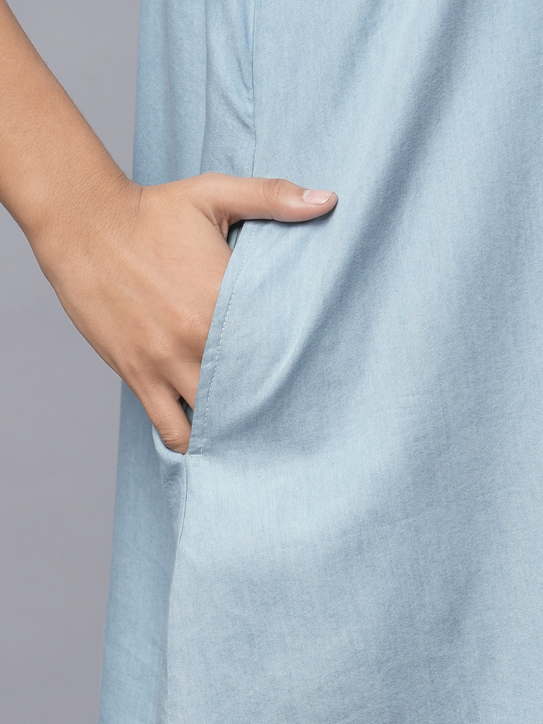 Incut Ice Wash Cotton Tencel Denim A-Line Dress