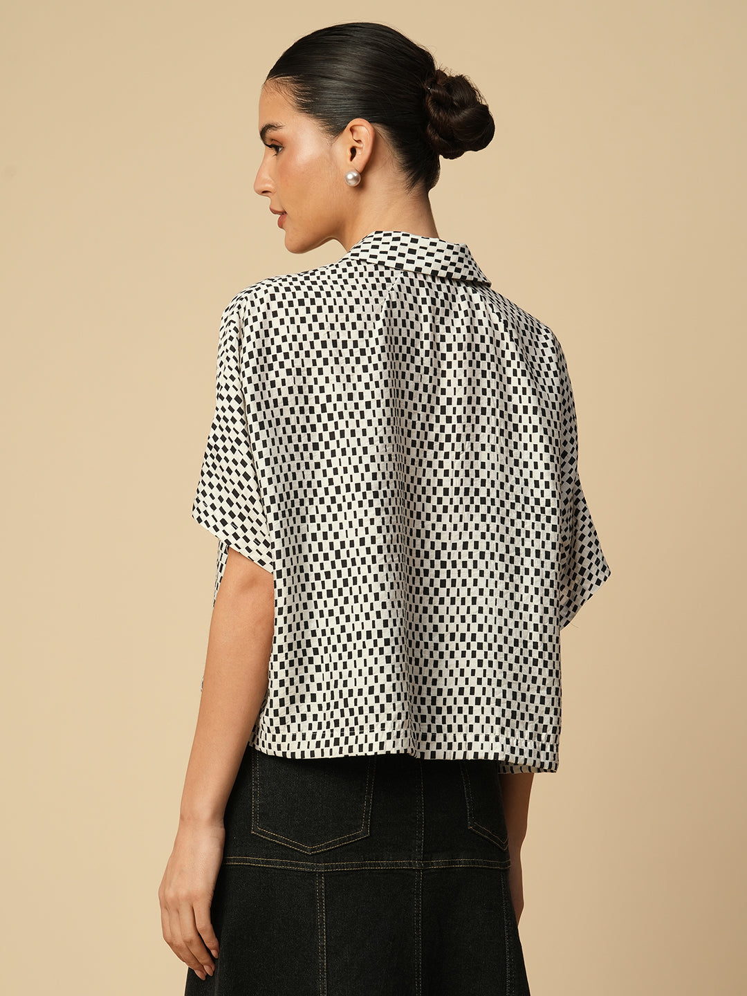 CRUSHED VISCOSE OVERSIZED BOXY CROPPED FLUID SHIRT