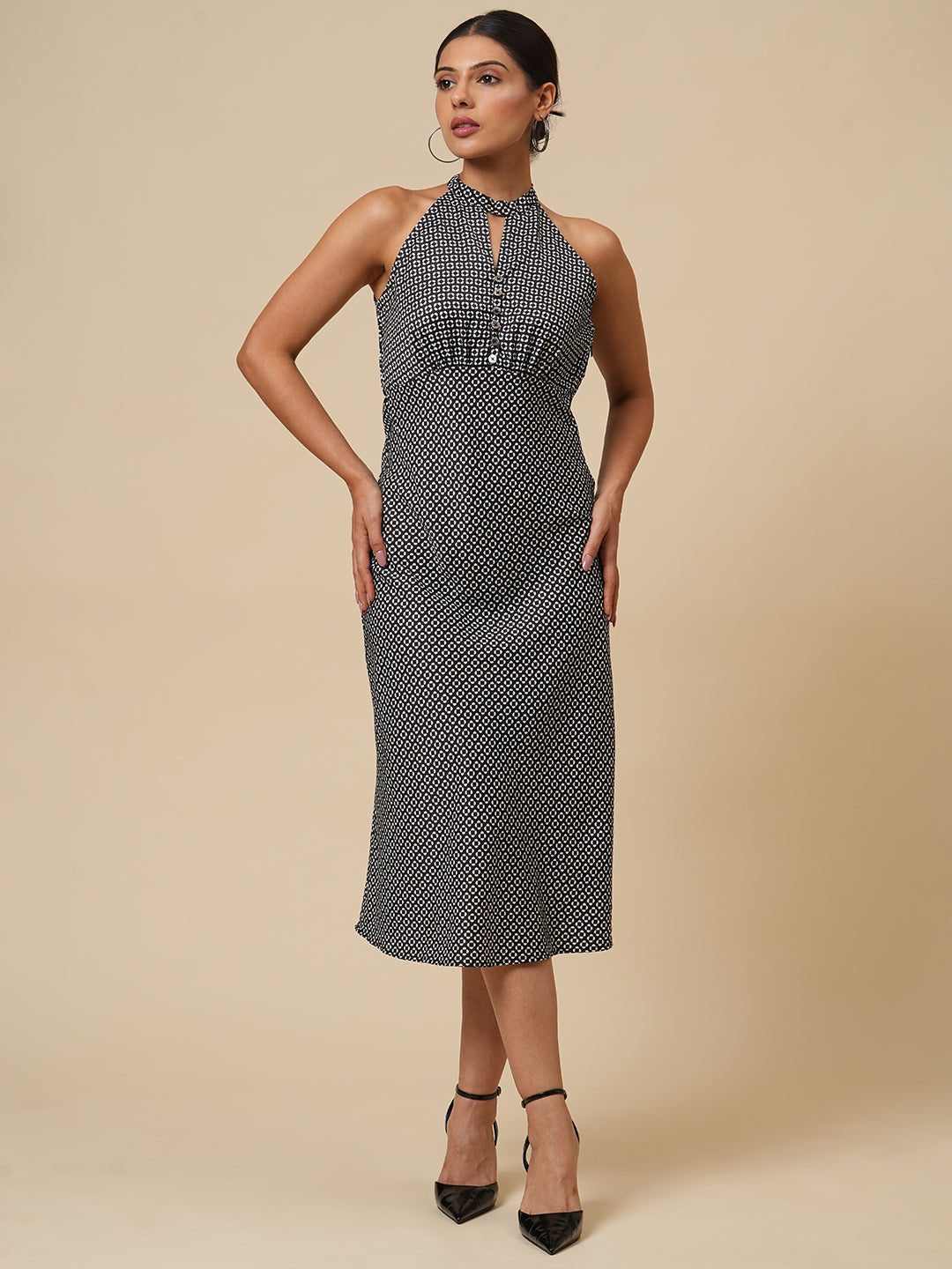 BIAS CUT SATIN HALTER DRESS