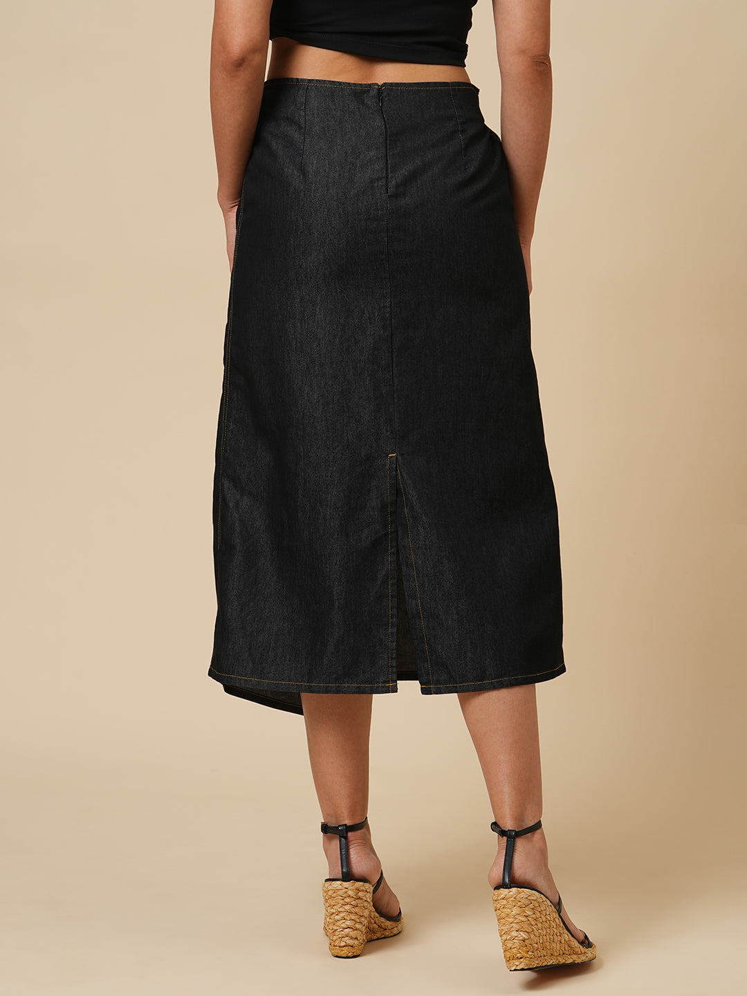 DENIM FAUX WRAP SKIRT