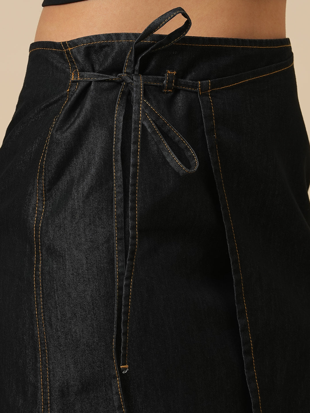 DENIM FAUX WRAP SKIRT